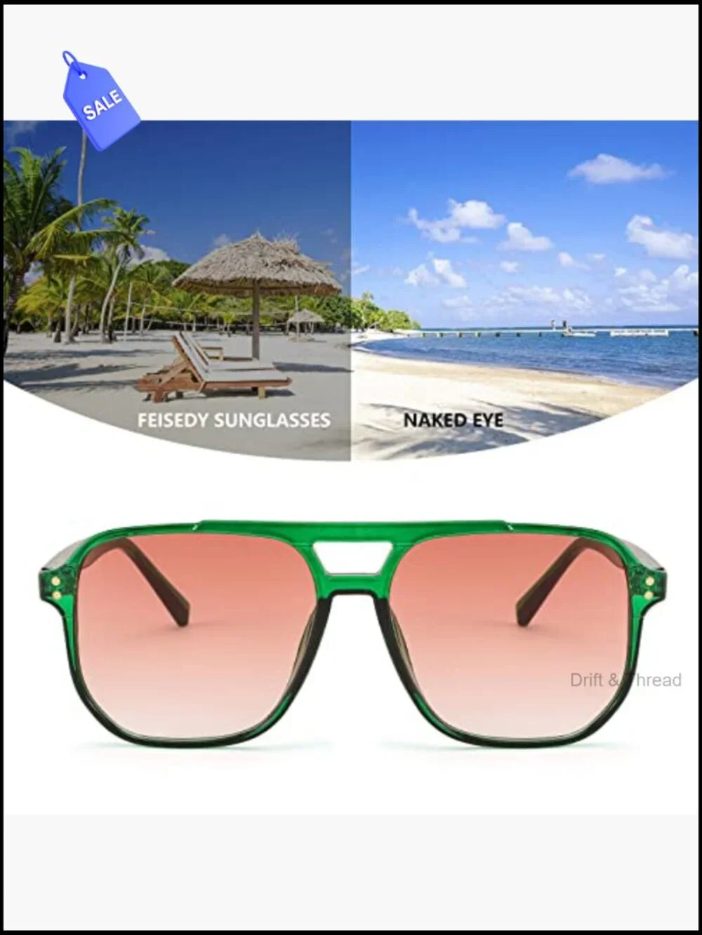 Retro Square Aviator Sunglasses Unisex UV400 Plastic Frame